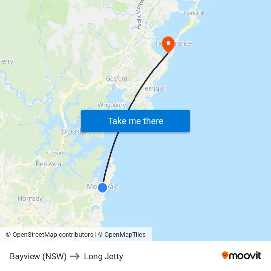Bayview (NSW) to Long Jetty map