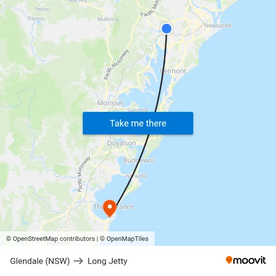Glendale (NSW) to Long Jetty map