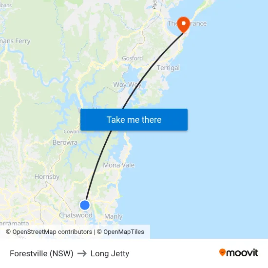 Forestville (NSW) to Long Jetty map