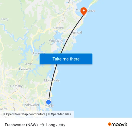 Freshwater (NSW) to Long Jetty map