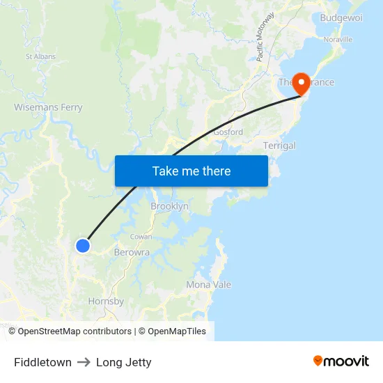 Fiddletown to Long Jetty map