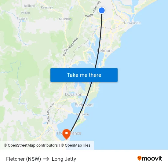 Fletcher (NSW) to Long Jetty map