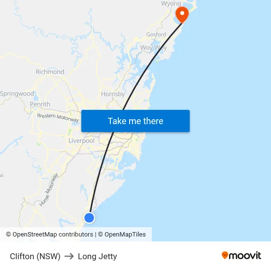 Clifton (NSW) to Long Jetty map
