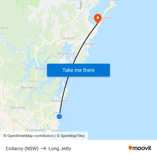 Collaroy (NSW) to Long Jetty map