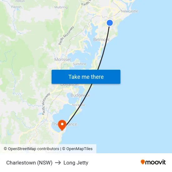 Charlestown (NSW) to Long Jetty map