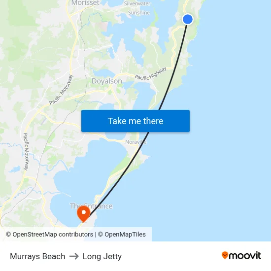 Murrays Beach to Long Jetty map