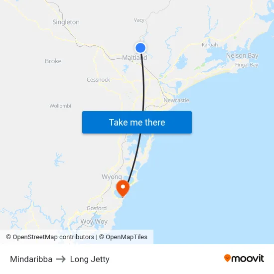 Mindaribba to Long Jetty map