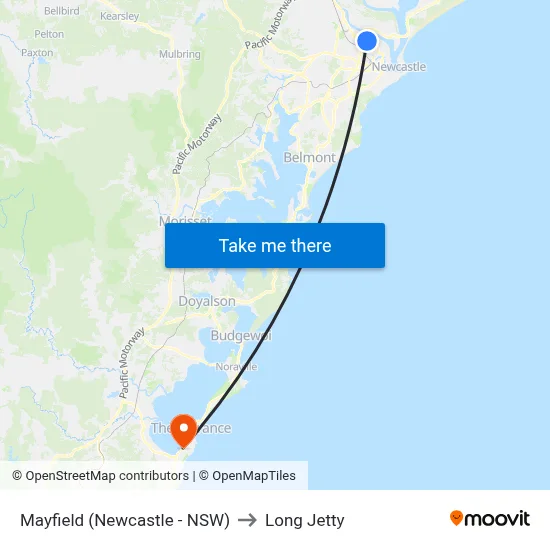 Mayfield (Newcastle - NSW) to Long Jetty map