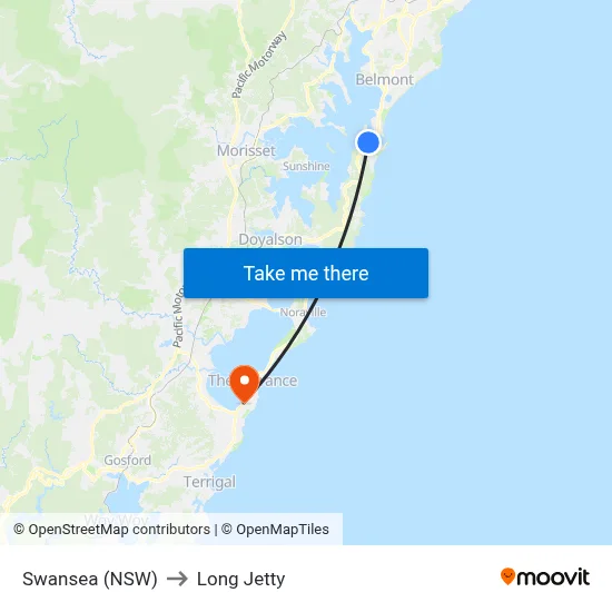 Swansea (NSW) to Long Jetty map