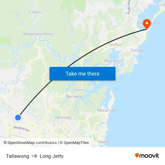 Tallawong to Long Jetty map