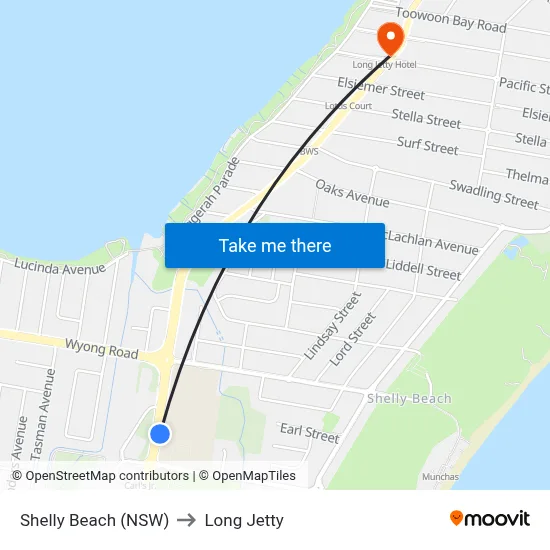 Shelly Beach (NSW) to Long Jetty map