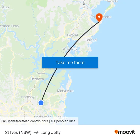 St Ives (NSW) to Long Jetty map