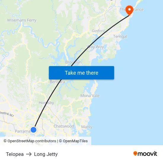 Telopea to Long Jetty map