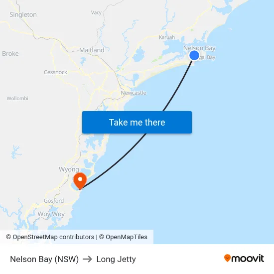Nelson Bay (NSW) to Long Jetty map