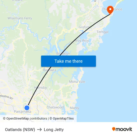 Oatlands (NSW) to Long Jetty map