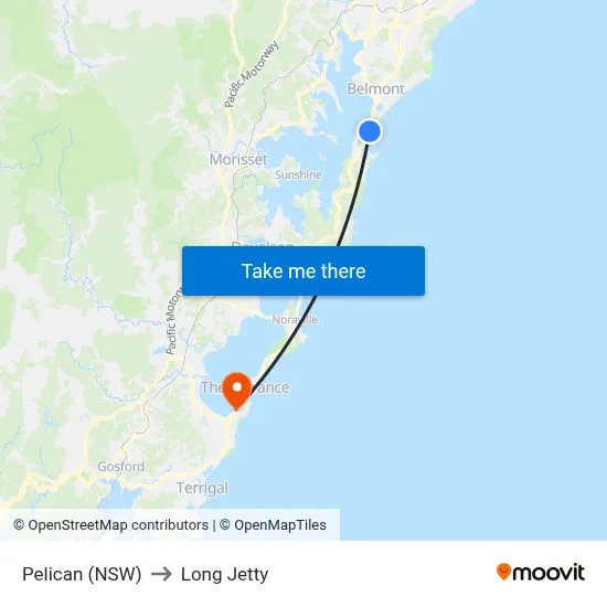 Pelican (NSW) to Long Jetty map
