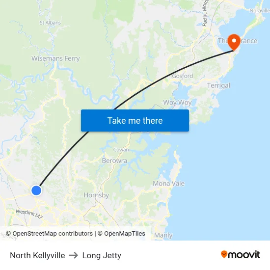 North Kellyville to Long Jetty map