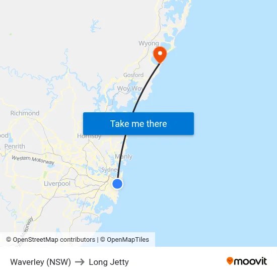 Waverley (NSW) to Long Jetty map