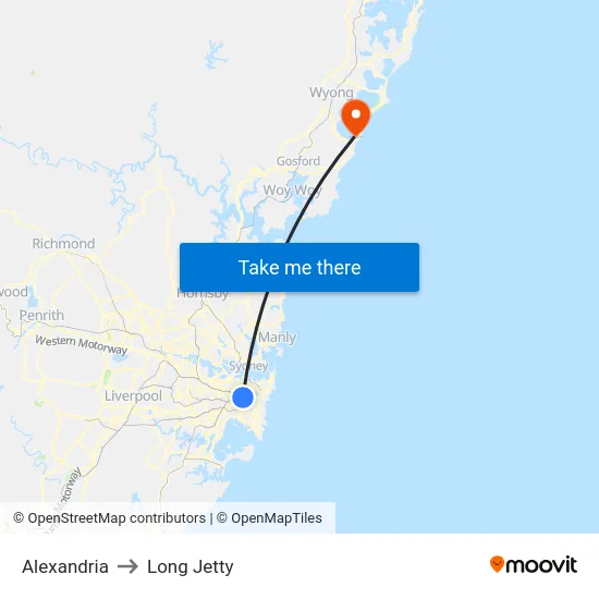 Alexandria to Long Jetty map