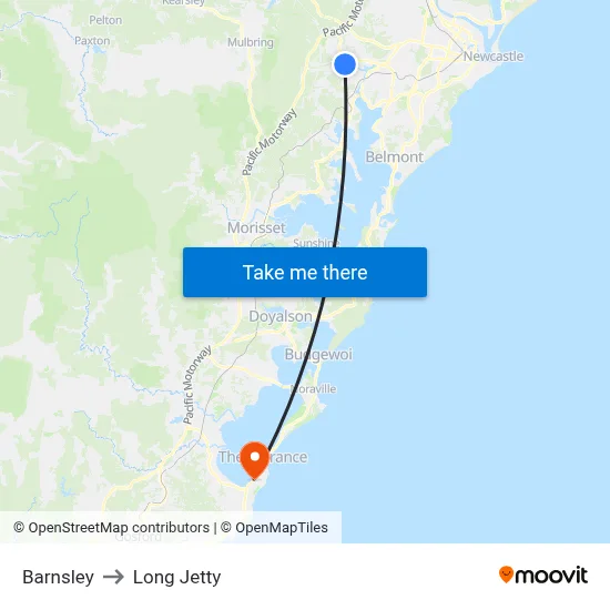 Barnsley to Long Jetty map