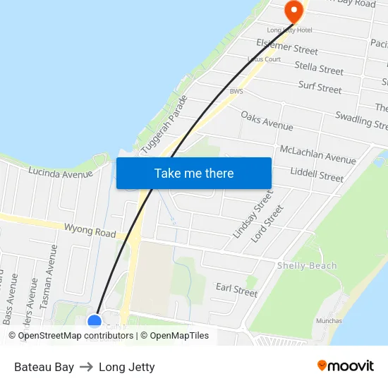 Bateau Bay to Long Jetty map