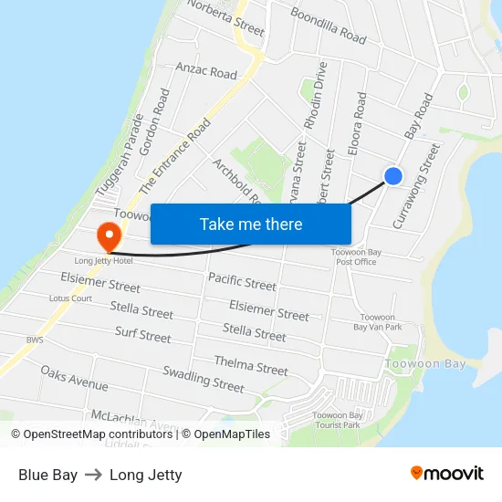 Blue Bay to Long Jetty map
