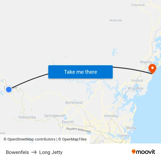 Bowenfels to Long Jetty map