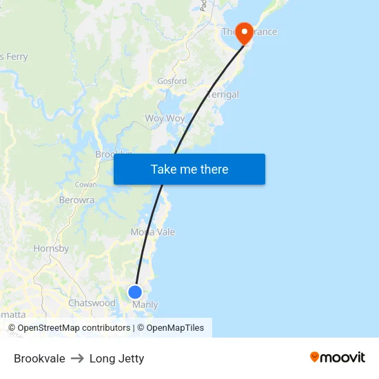 Brookvale to Long Jetty map