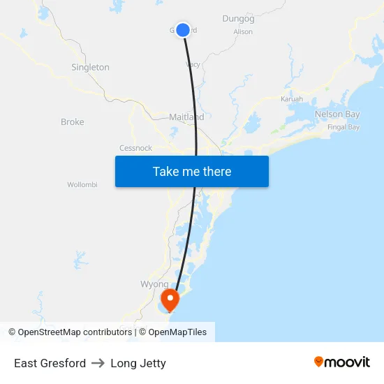 East Gresford to Long Jetty map