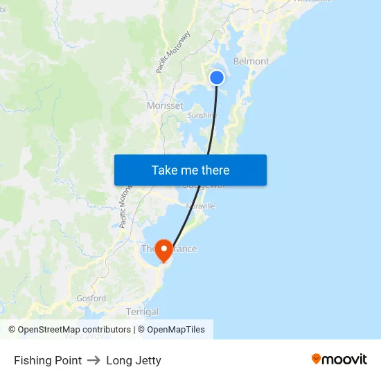 Fishing Point to Long Jetty map