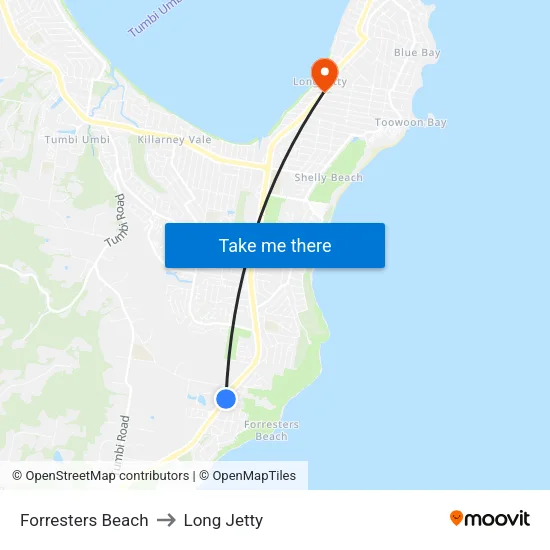 Forresters Beach to Long Jetty map