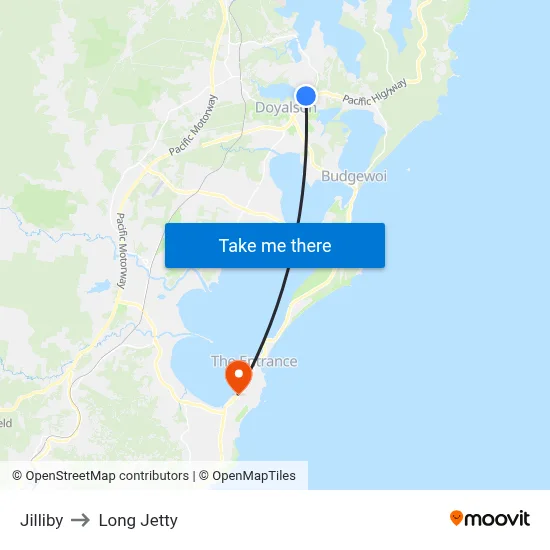 Jilliby to Long Jetty map