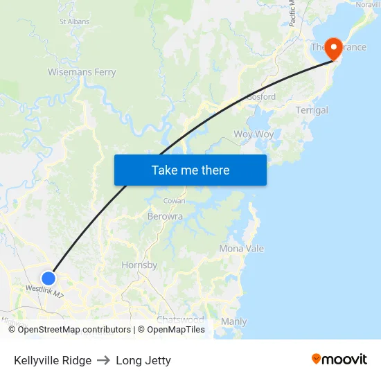 Kellyville Ridge to Long Jetty map