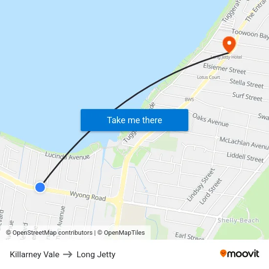 Killarney Vale to Long Jetty map