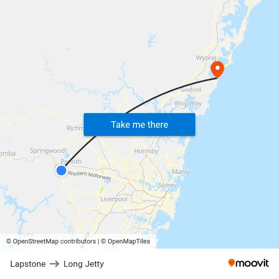 Lapstone to Long Jetty map