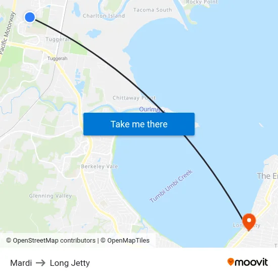Mardi to Long Jetty map