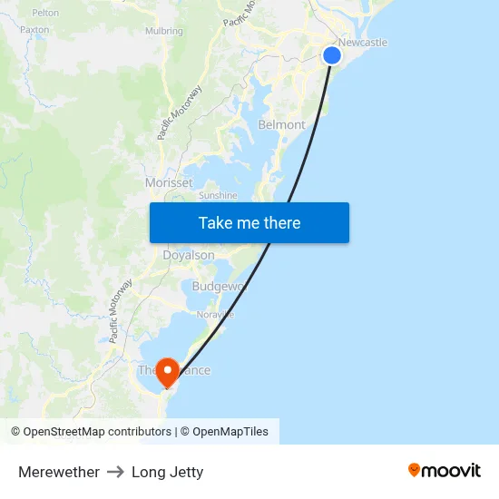 Merewether to Long Jetty map