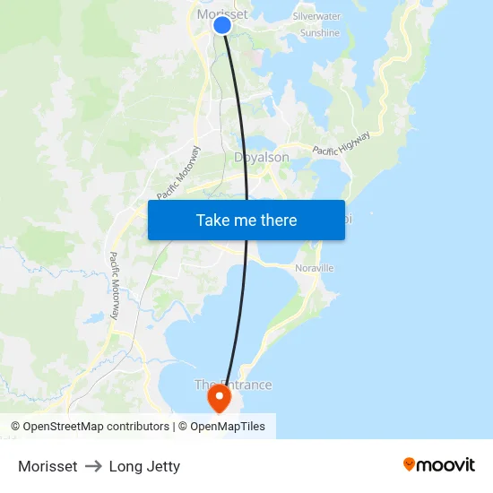 Morisset to Long Jetty map