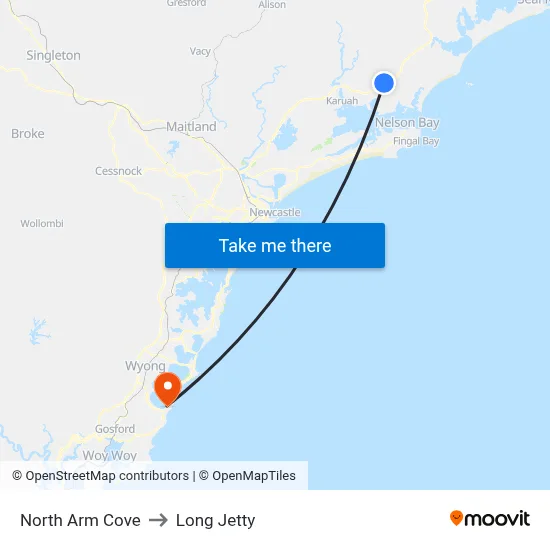 North Arm Cove to Long Jetty map
