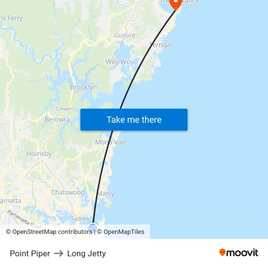 Point Piper to Long Jetty map