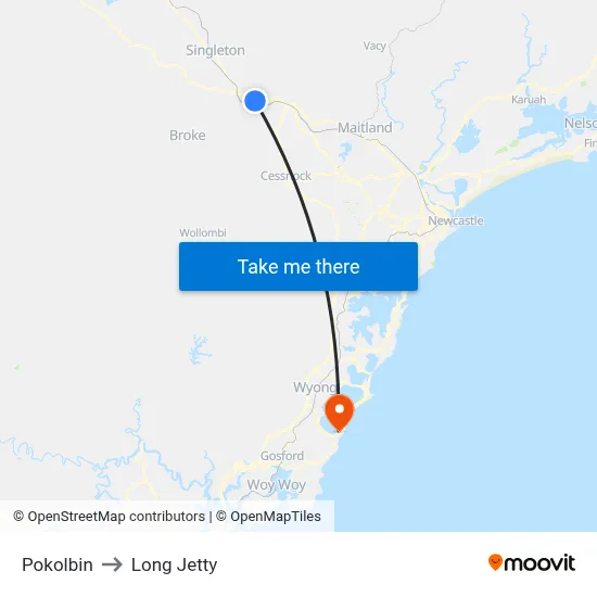 Pokolbin to Long Jetty map
