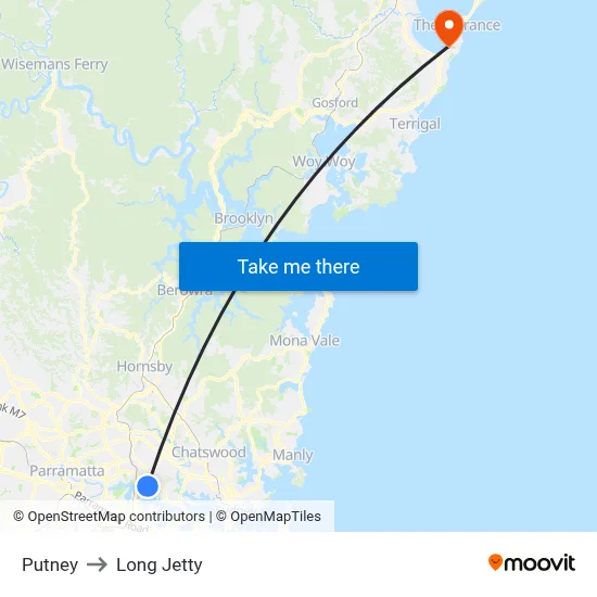 Putney to Long Jetty map
