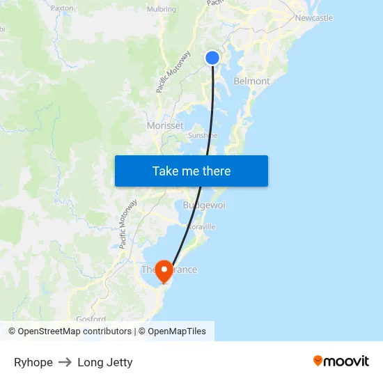 Ryhope to Long Jetty map