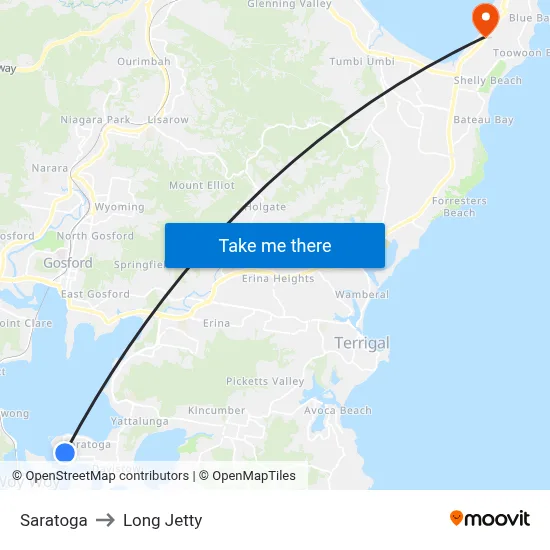 Saratoga to Long Jetty map