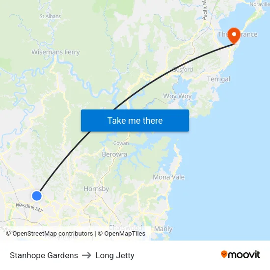 Stanhope Gardens to Long Jetty map