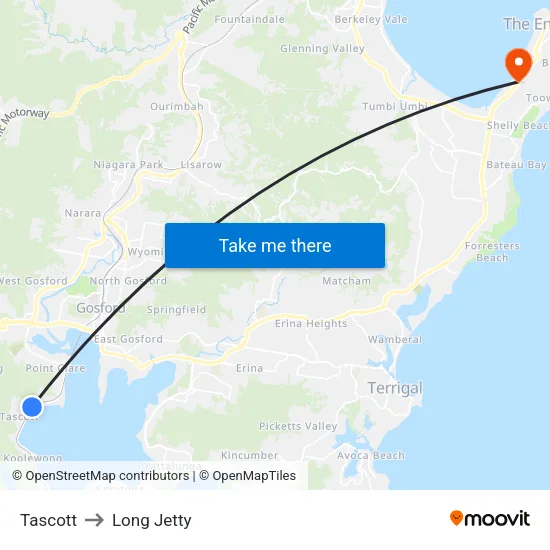 Tascott to Long Jetty map
