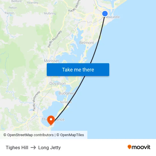 Tighes Hill to Long Jetty map