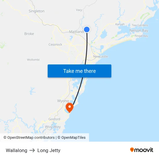 Wallalong to Long Jetty map