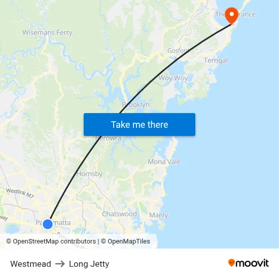 Westmead to Long Jetty map