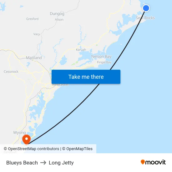 Blueys Beach to Long Jetty map